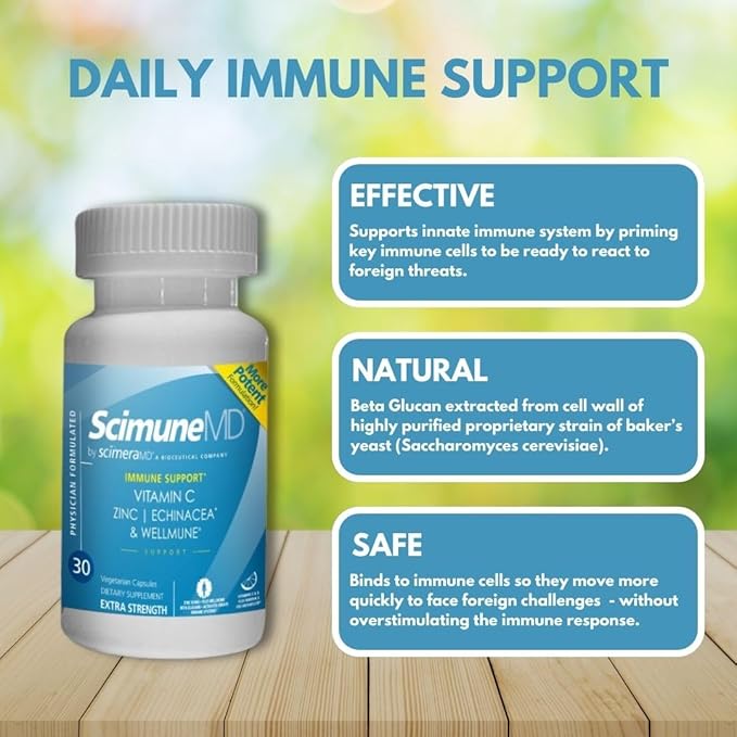 ScimeraMD® Scimune Immune Support Supplement with Zinc, Quercetin, Echinacea, and Wellmune® Beta Glucan, 30 CT