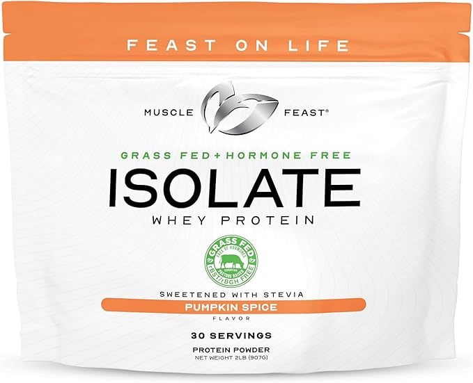 Muscle Feast Grass-Fed Whey Protein Isolate, All Natural Hormone Free Pasture Raised, Pumpkin Spice, 2lb
