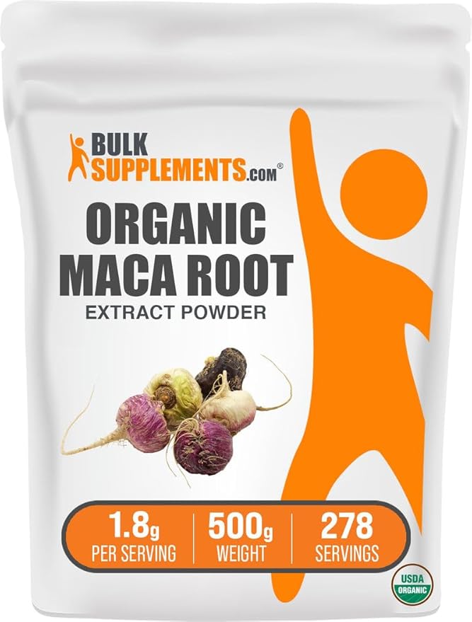 BulkSupplements.com Organic Maca Root Extract Powder - Maca Supplement, Maca Powder Organic, Maca Extract - Vegan & Gluten Free, 1.8g of per Serving, 500g (1.1 lbs) (Pack of 1)