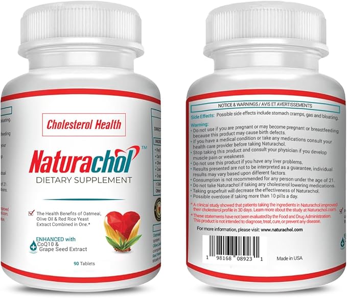 Advanced Cholesterol Support Formula | 90 Vegan Tablets | Red Yeast Rice Extract, Olive Oil, Oatmeal, CoQ10, Grape Seed Extract