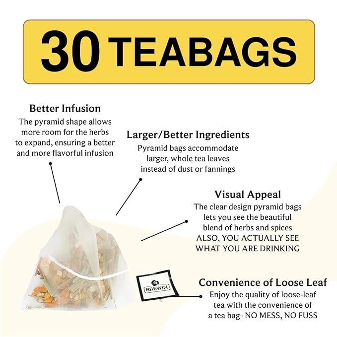 BREWIX, Turmeric Tea with Ashwagandha Root (30 Plant Based Tea Bags) Herbal Tea For Health & Wellbeing, Caffeine Free & Naturally Gluten Free | Supports Restful Sleep