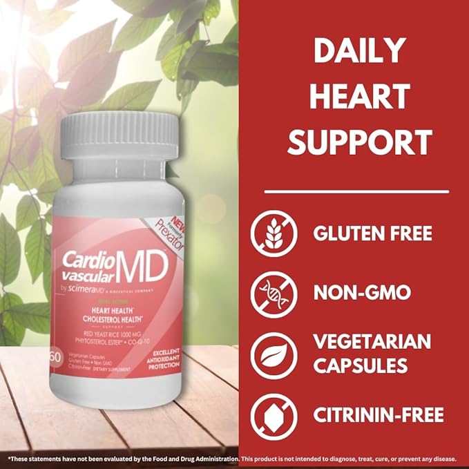 ScimeraMD® CardiovascularMD Red Yeast Rice Supplement with Phytosterol Ester and CoQ10 for Heart Health and Cholesterol Support, 60 CT