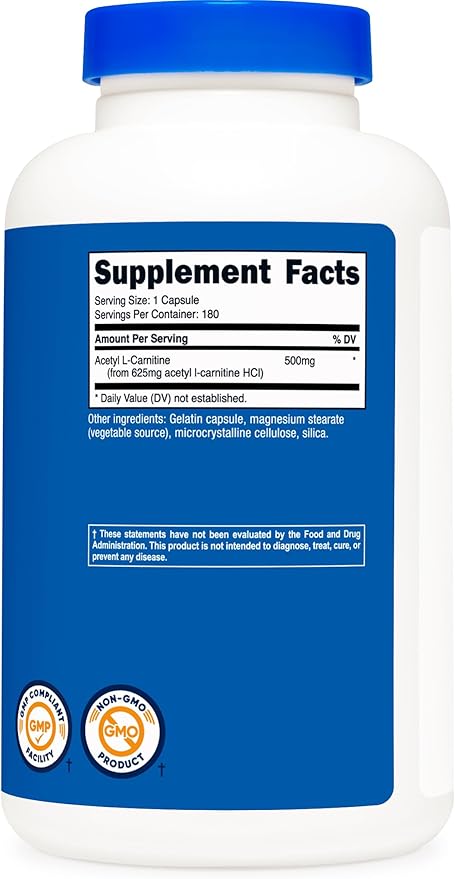 Nutricost Acetyl L-Carnitine (ALCAR) 500mg, 180 Capsules, 180 Servings - Non-GMO and Gluten Free, 1 Capsule per Serving