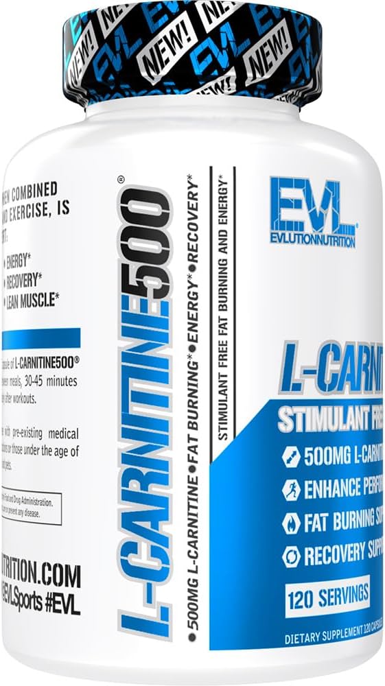 Evlution EVL L-Carnitine Supplement for Weight Loss Support - L carnitine 500mg Diet Pills for Weight Loss Lean Muscle Growth and Fat Burning Support with Stimulant Free L Tartrate - 120 Servings