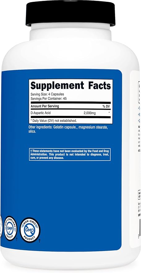 Nutricost D-Aspartic Acid (DAA) Capsules 2000mg Per Serving (180 Capsules) - Non-GMO Supplement
