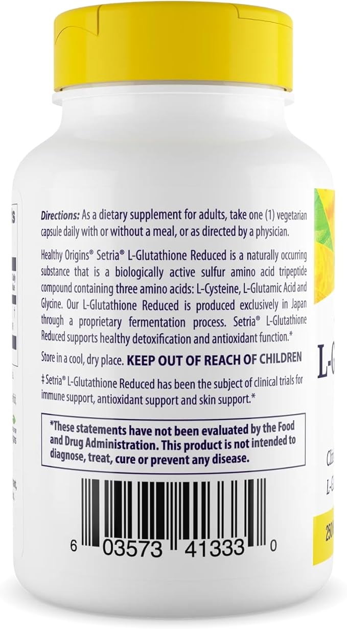 Healthy Origins L-Glutathione 250 mg (Setria, Non-GMO, Gluten Free, Antioxidant, Immune Support, Skin Support), 150 Veggie Caps