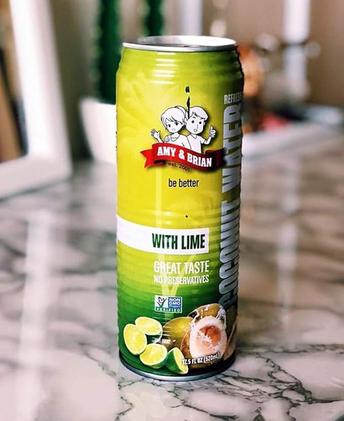 Amy & Brian Coconut Water, Can Lime, 17.5 Fl Oz (Pack of 12)