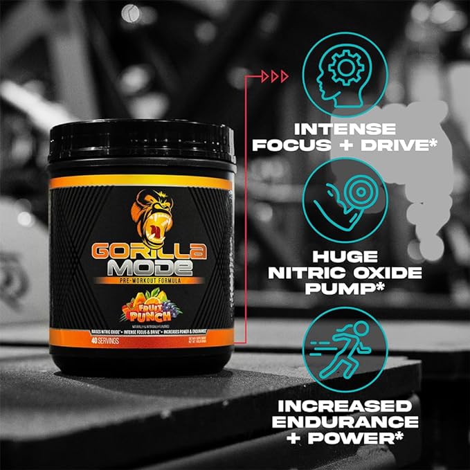 Gorilla Mind Pre Workout - Massive Pumps Laser Focus Energy Power - L-Citrulline, Creatine, L-Tyrosine, Betaine, Hydroprime, Alpha-GPC, 400mg Caffeine, Huperzine A - 800g (Watermelon)
