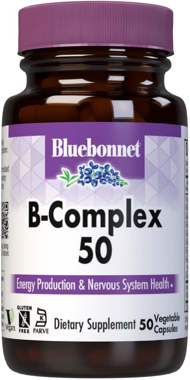 Bluebonnet Nutrition B Complex 50 Vegetable Capsules, Complete Full Spectrum, Vitamin B6, B12, Biotin, Folate, Vegan, Vegetarian, Gluten Free, Soy Free, Milk Free, Kosher, 50 Vegetable Capsules