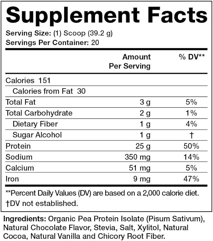 Olympian Labs Plant Based Pea Protein Powder, Chocolate - 25g of Protein, Vegan, Low Net Carbs, Gluten Free, Lactose Free, No Sugar Added, Soy Free, Non-GMO, 2 Pound Pea Protein