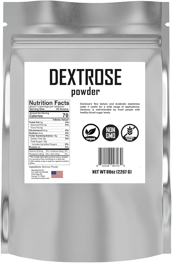 Bulk Dextrose Powder 5 lbs - Pure Carbs Unflavored - Good Source of Glucose and Carbohydrates - Food Grade Sugar for Brewing and Sausage Making - Pre Workout Ingredient