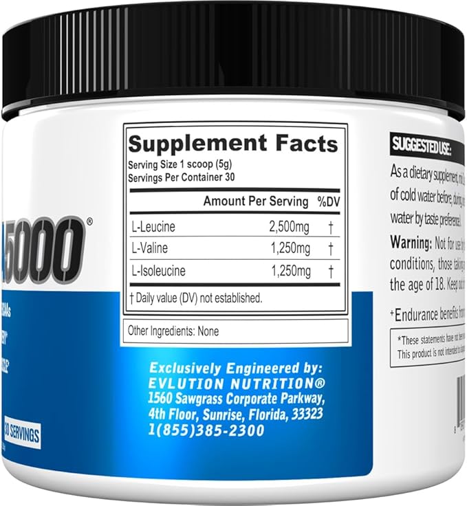 Evlution EVL BCAAs Amino Acids Powder - BCAA Powder Post Workout Recovery Drink and Stim Free Pre Workout Energy - 5g Branched Chain Amino Acids Supplement for Men - Unflavored