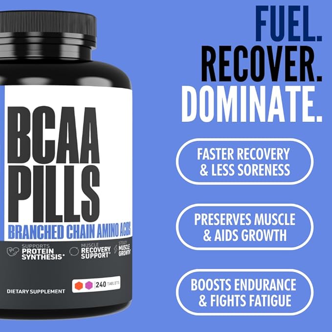 Crazy Muscle 3000mg BCAA Pills (2 Month Supply) with The Optimum 2:1:1 Ratio of Branched Chain Amino Acids for Recovery and Growth - 1000mg BCAAs per Pill (More Than BCAA Capsules) - 240 Tablets