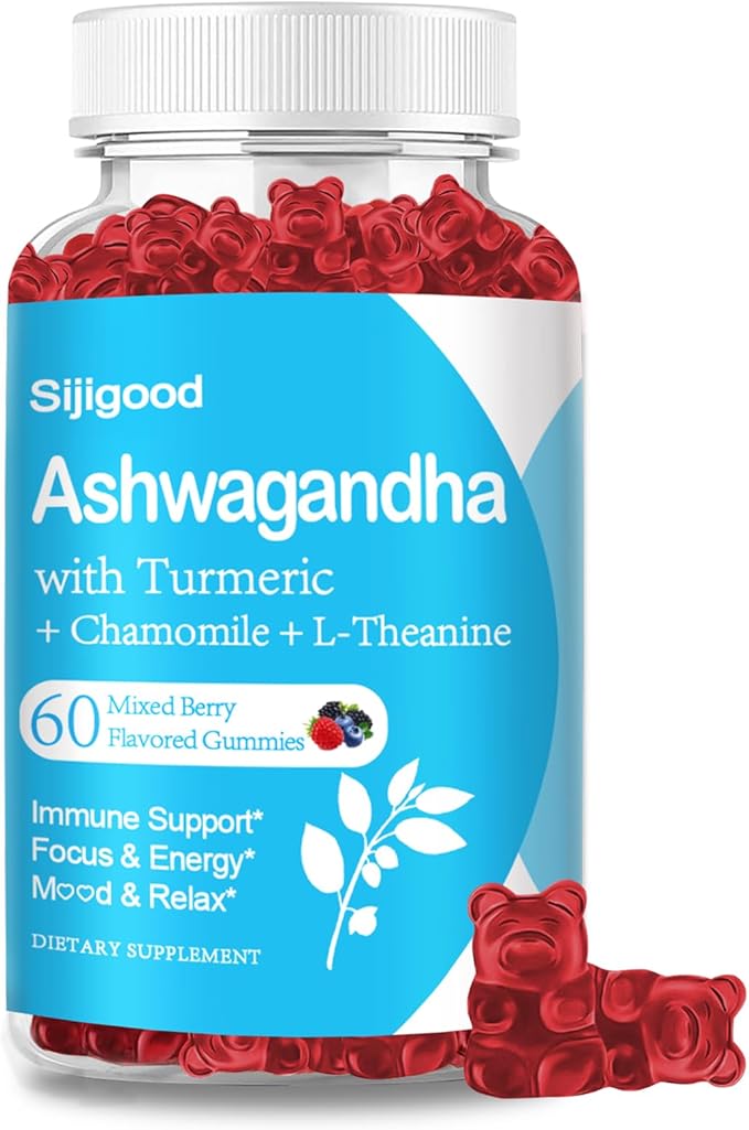 Ashwagandha Gummies with L-theanine, Ashwa Root Supplement Gummy for Women Men, 60 Mixed Berry Flavored Gummies