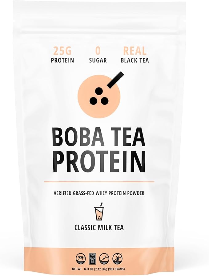 Boba Tea Protein Classic Milk Tea | 25g Grass-Fed Whey Protein Isolate Powder | Gluten-Free & Soy-Free Bubble Tea Protein Drink | Real Ingredients & Lactose-Free Protein Drink | 25 Servings