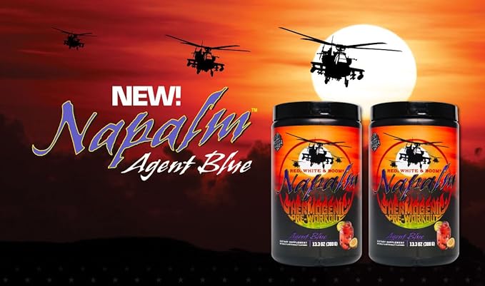 'Merica Labz Red White & Boom Napalm Thermogenic Pre-Workout with 3 Patented Ingredients, Nootropics+350mg Caffeine, 20 Servings (Agent Blue, 380g)