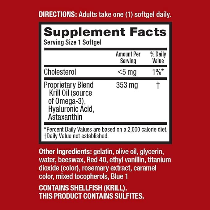 Omega-3 Krill Oil and Joint Supplement - Megared Joint Care 60 softgels - EPA/DHA fatty acids, Antioxidants, Hyaluronic acid, No fishy burp aftertaste as with Fish Oil