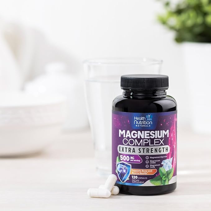 Magnesium Supplement Citrate Capsules 500mg with Glycinate, Oxide, Malate, Citrate - for Muscle, Nerve, Bone and Heart Health Support - High Absorption Glycinate Complex, Gluten Free - 120 Capsules