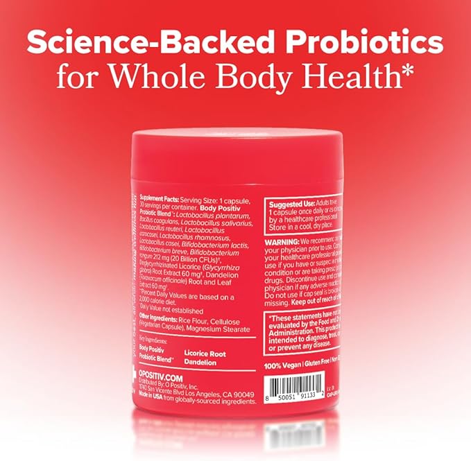 O Positiv URO Whole Body Probiotic – 3-in-1 Probiotic Supporting Gut, Skin, and Oral Microbiomes & Digestive Health – 20B+ CFUs, Licorice Root, Dandelion – Non-GMO, Vegan, Gluten-Free – 30 Capsules