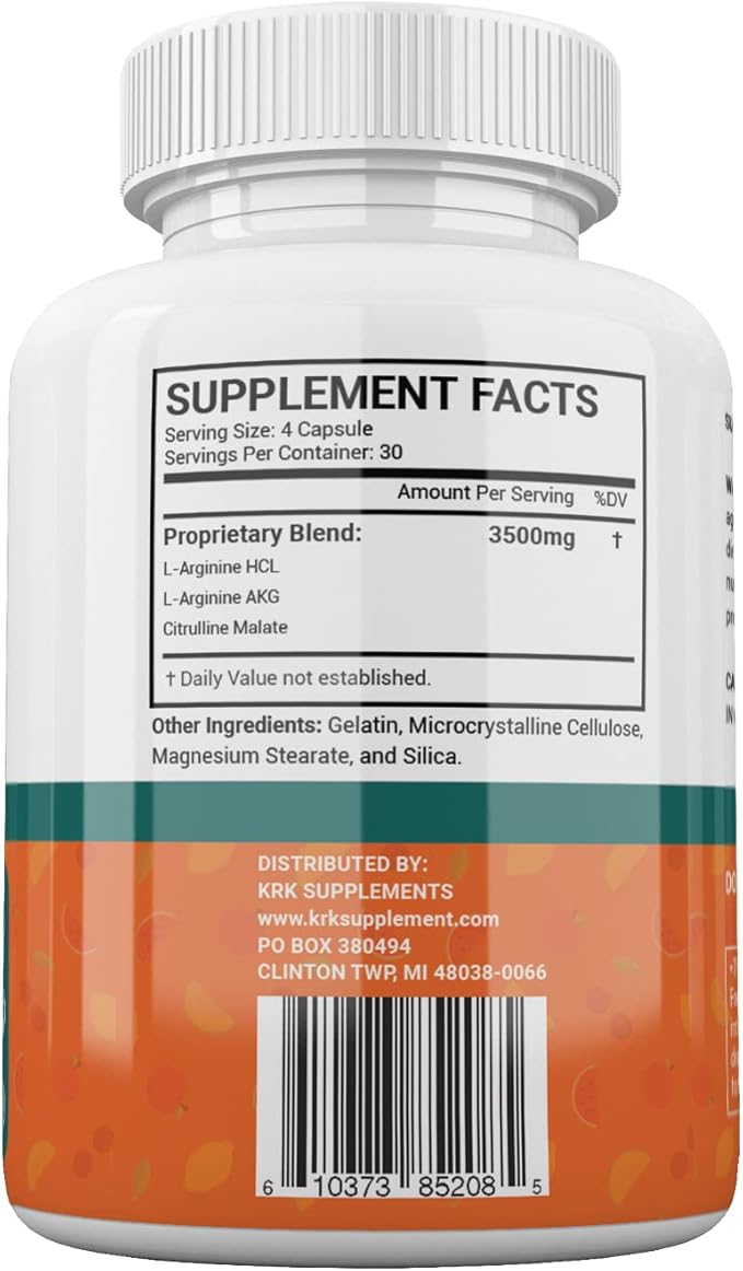 Bundle Combo for 3 Total Bottles of Nitric Oxide Complex 3500mg Per Serving L-Arginine HCL AAKG AKG Alpha Ketoglutarate Citrulline Malate