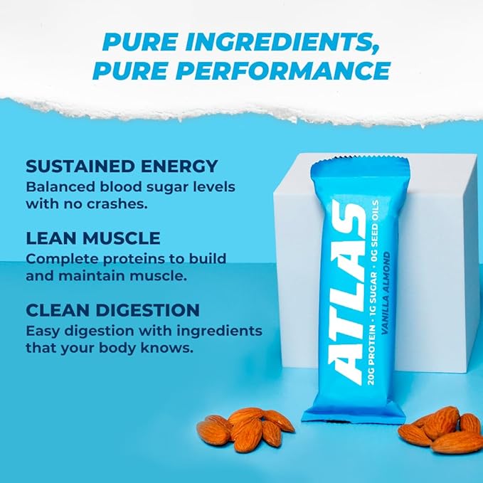 Atlas Protein Bar, 20g Protein, 1g Sugar, Clean Ingredients, Gluten Free (Whey Variety, 12 Count (Pack of 2))