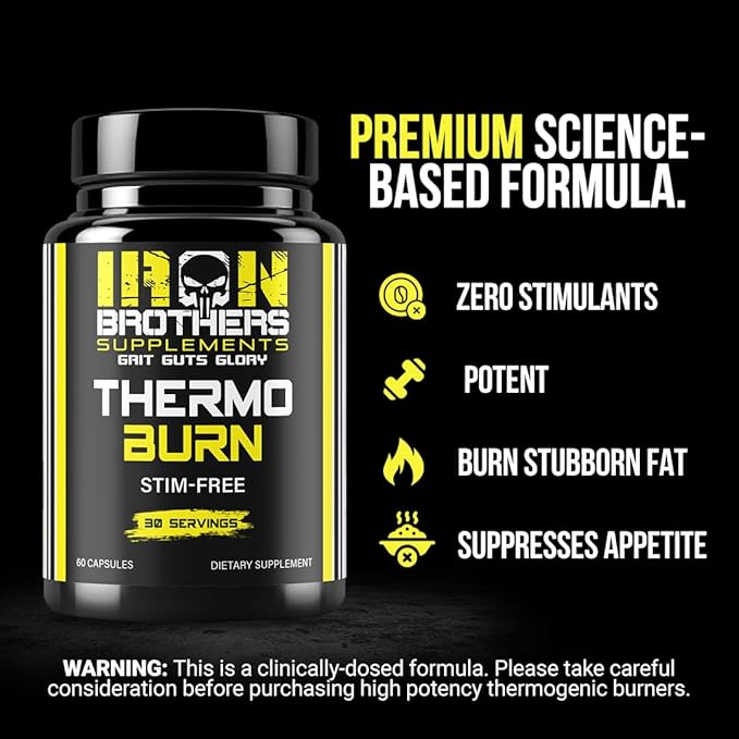 Iron Brothers Supplements Stimulant Free Fat Burners for Women and Men – Weight Loss - Non Stim Thermogenic Fat Burner – Dietary Supplement – Metabolism Booster with Cayenne Pepper – 30 Day Supply