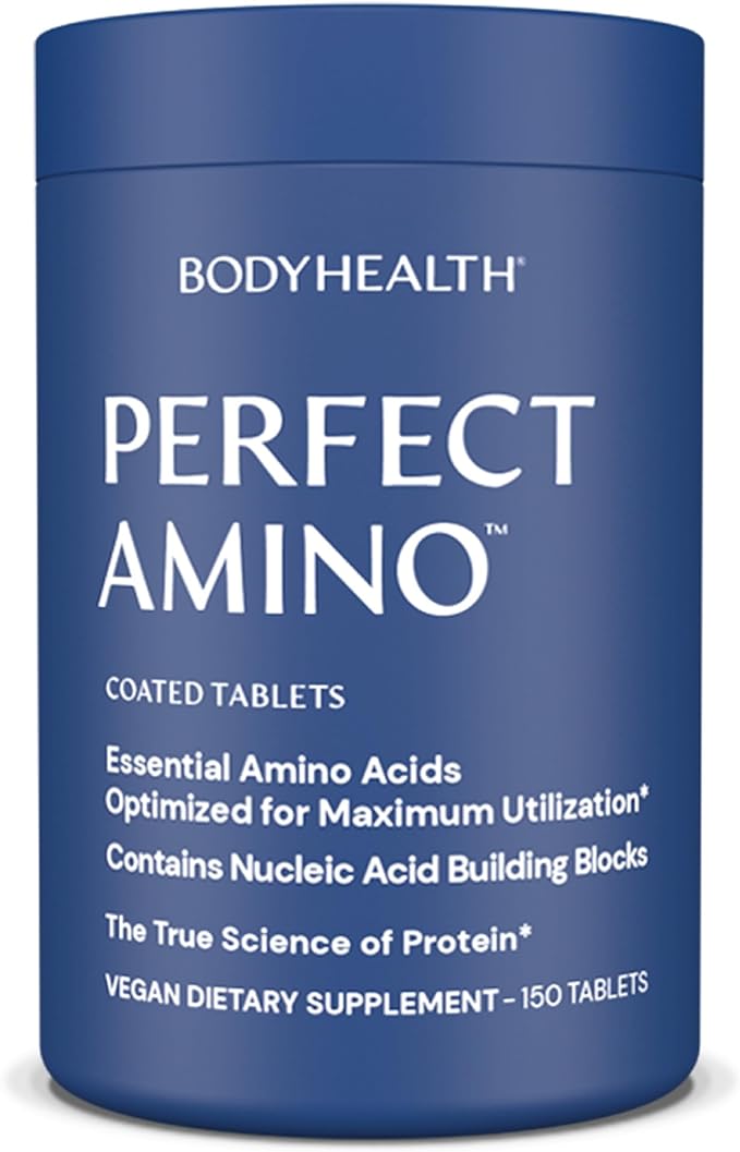 BodyHealth PerfectAmino (150 ct) Easy to Swallow Tablets, Essential Amino Acids Supplement with BCAAs, Vegan Protein for Pre/Post Workout & Muscle Recovery with Lysine, Tryptophan, Leucine, Methionine