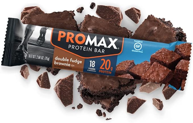 Promax Protein Bar, Double Fudge Brownie, 20g High Protein, Gluten Free, 12 Count