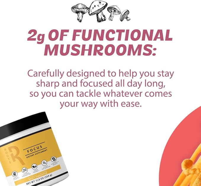 Roots Focus Nootropic Brain Supplement - BlackBerry Lavender Lemonade, Blend of Lion's Mane, Cordyceps, & Reishi Functional Mushrooms + Extended-Release Caffeine, 50 Servings