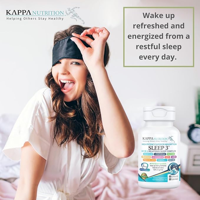 KAPPA NUTRITION Sleep 3, Sleep Aid, 3mg of Melatonin, 60-Day Supply, Non-Habit Forming Vegan Capsules Natural Ingredients for Easier Bedtime, Herbal Supplement, Valerian Root, Chamomile Non-GMO