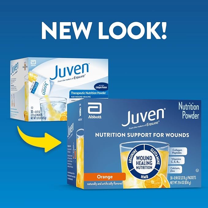 Juven Therapeutic Nutrition Drink Powder Including Collagen Peptides, Amino Acids, and HMB for Wound Healing Support, Orange, 30 Packets