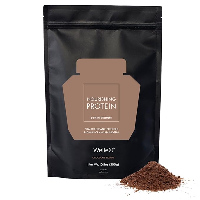 WelleCo, Nourishing Protein, Premium Organic Sprouted Brown Rice & Pea Protein, Chocolate Flavour, 300g (10.5oz) Pouch