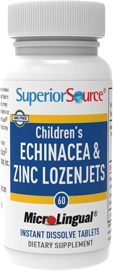 Superior Source Children's Echinacea & Zinc Lozenjets - Herbal Immune Support for Kids - Non-GMO & Gluten-Free - Peppermint - 60 MicroLingual Dissolvable Tablets