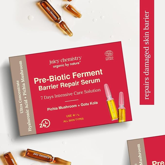 Juicy Chemistry Prebiotic Ferment Barrier Repair Face Serum - Made With Gotu Kola And Hyaluronic Acid | Certified Natural (14 Ml (Pack Of 1) Yellow)
