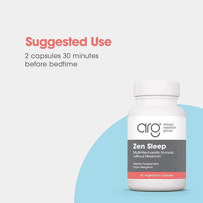 Allergy Research Group Zen Sleep Supplement - Supports Normal Healthy Sleep, P5P, 5-HTP, GABA, L-Theanine, Nervous System Balance, Hypoallergenic, Vegetarian Capsules - 60 Count