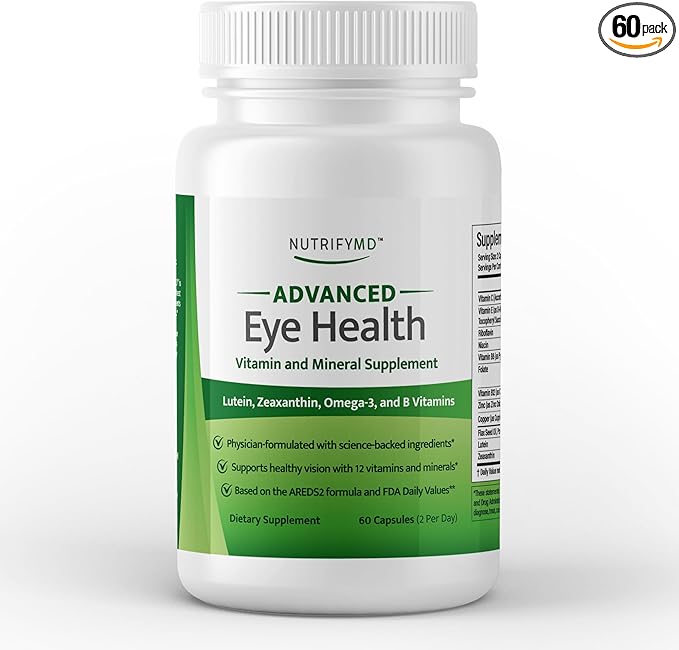 Advanced Eye Health Vitamin and Mineral Supplement with Lutein, Zeaxanthin, Omega-3, and B Vitamins - 60 Capsules