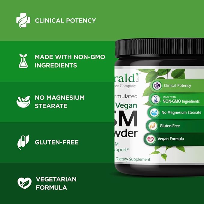 EMERALD LABS MSM Powder - Plant-Sourced Methylsulfonylmethane Supplement for Liver Detox, Joint Health, Skin Health & More - Vegan, Gluten-Free - 8 oz