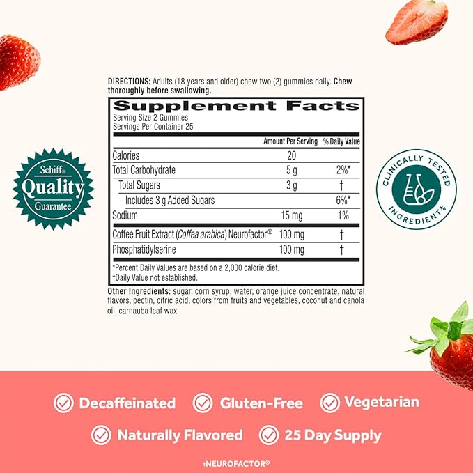 NEURIVA Original Brain Supplement for Memory, Focus & Concentration + Learning & Accuracy with Clinically Tested Nootropics Phosphatidylserine and Neurofactor, Strawberry Flavor, 50 Gummies (2 Pack)