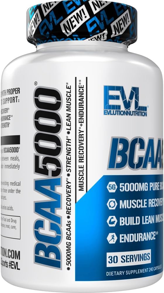 BCAAs Amino Acids Supplement for Men - EVL 2:1:1 5g BCAA Capsules for Post Workout Recovery and Lean Muscle Builder for Men - BCAA5000 Branched Chain Amino Acids Nutritional Supplement - 30 Servings