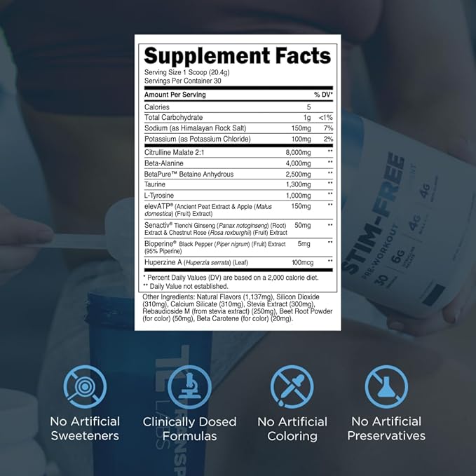 Transparent Labs Stim-Free Pre-Workout - Caffeine & Stim Free Pre Workout Powder for Men and Women with Beta Alanine Powder, Citrulline Malate, & elevATP - 30 Servings, Tropical Punch