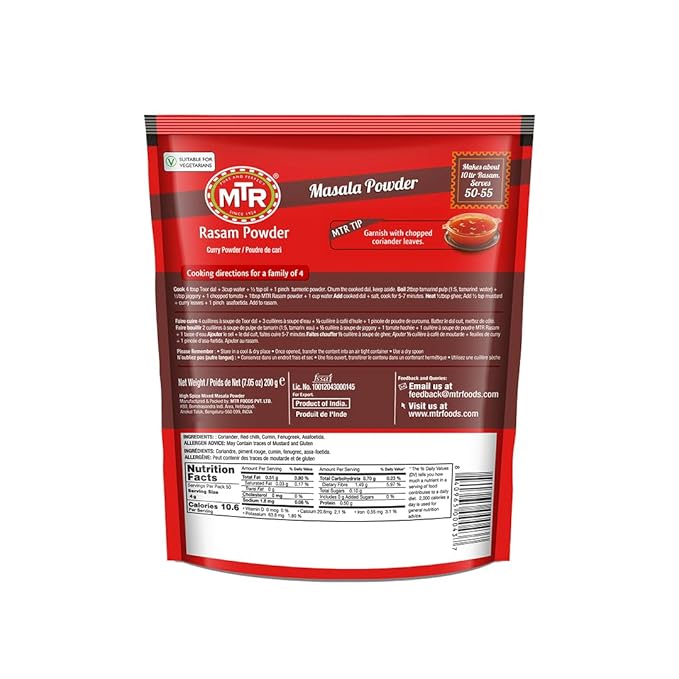 MTR Rasam Powder – Authentic Indian Blend of Coriander, Red Chili, Cumin, Fenugreek & Asafoetida – Mouth-Watering, Perfect for Rich, Flavorful Rasam – Pack of 6