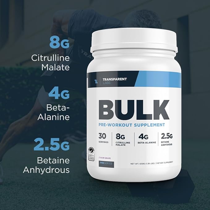 Transparent Labs Bulk Pre Workout Powder - Naturally Sweetened Advanced Pre-Workout Formula for Muscle Building and Strength - 30 Servings, Strawberry Kiwi