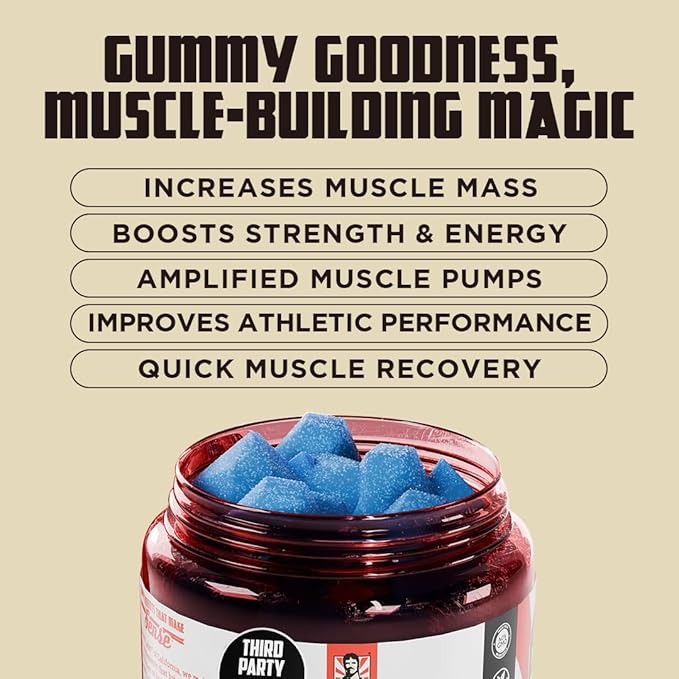 Old School Labs Creatine Monohydrate Gummies - 5g per Serving Best Creatine for Men and Women, Gain Muscle, Max Absorption, Increase Strength, Boost Memory, Maximize Muscle Growth - 120 Vegan Gummies