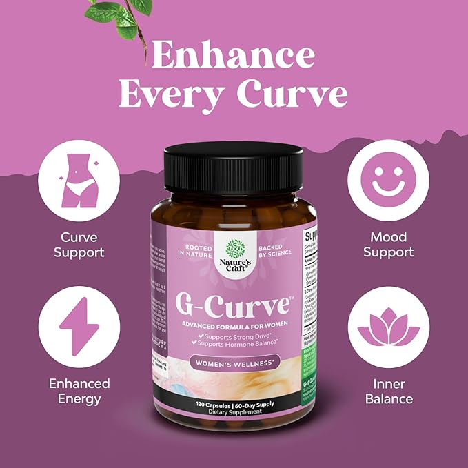 G-Curve Breast and Butt Enhancer Pills - Body Sculpting Herbal Curves Breast and Butt Growth Supplement with Saw Palmetto Extract and Horny Goat Weed for Women - Results May Vary - 120 Count
