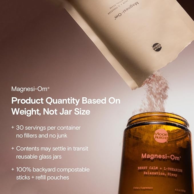 Moon Juice - Magnesi-Om, Berry - Jar (30 Servings) - Support Brain Health & Rest - Magnesium Powder - L-Theanine - Regularity - Glass Bottle - 100% Traceable - Vegan & Non GMO - 4.2oz