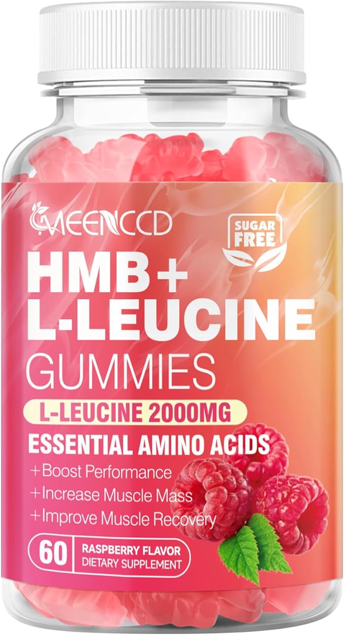 HMB and L-Leucine Gummies, 3000mg HMB and Leucine Amino Acid for Muscle Growth, Muscle Mass, Muscle Relief, and Fast Workout Recovery, for Men & Women, Sugar-Free, Raspberry Flavor, 60 Count