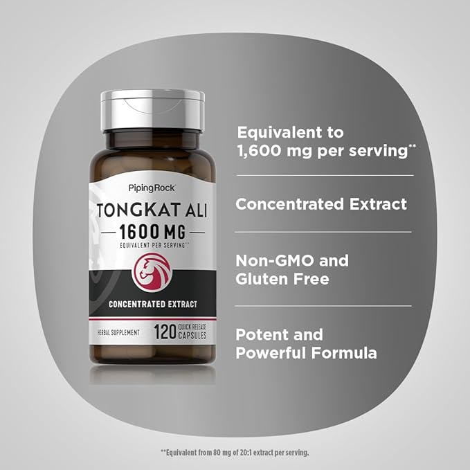 Piping Rock Tongkat Ali for Men | 1600mg | 120 Capsules | Longjack Extract | Herbal Supplement | Non-GMO, Gluten Free