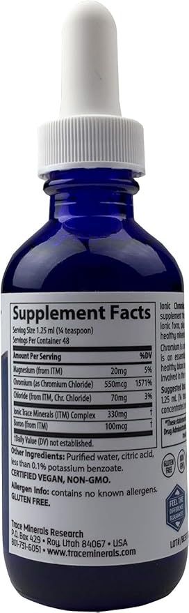 Trace Minerals Ionic Chromium 550 mcg - Dietary Supplement to Support Energy & Muscle Growth - Liquid Drop Supplement with Magnesium, Chromium, Chloride & More - 2 fl oz (About 48 Servings)
