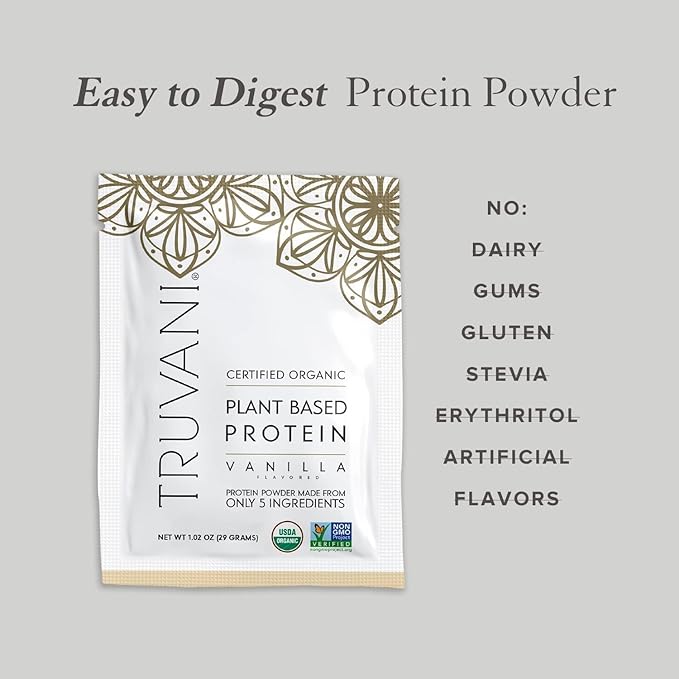Truvani Vegan Pea Protein Powder | Vanilla | 20g Organic Plant Based Protein | 10 Travel Packets | Keto | Gluten & Dairy Free | Low Carb | No Added Sugar