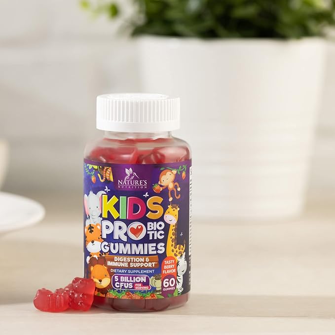 Kids Probiotic Gummies - Chewable Daily Probiotics for Kids Ages 3+ - Natural Digestive Health & Immune Support Vitamin - Vegan, Gluten Soy & Dairy Free, Berry Flavored, Shelf Stable - 60 Gummies